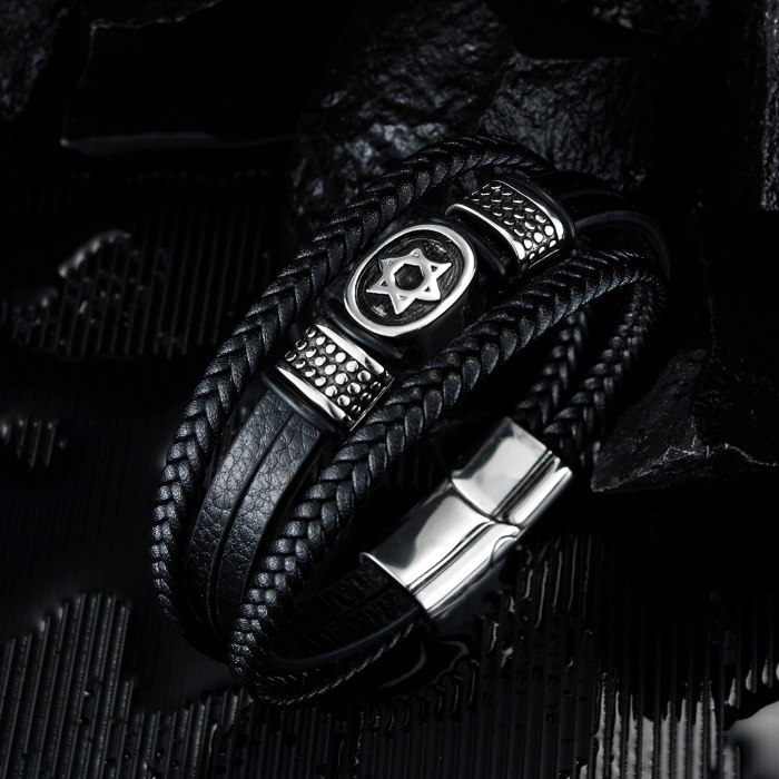Fashion Jewelry All-match Multi-Layer Woven Leather Bracelet Six-Pointed Star Titanium Steel Men Leather Bracelet Gb1366