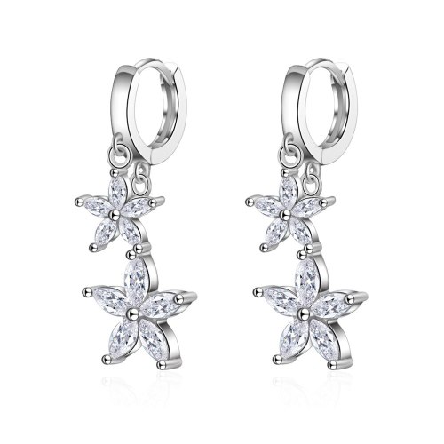 Earrings Women's Korean-Style Sweet Diamond Set Flower Ear Clip Short Ear Pendant zx556