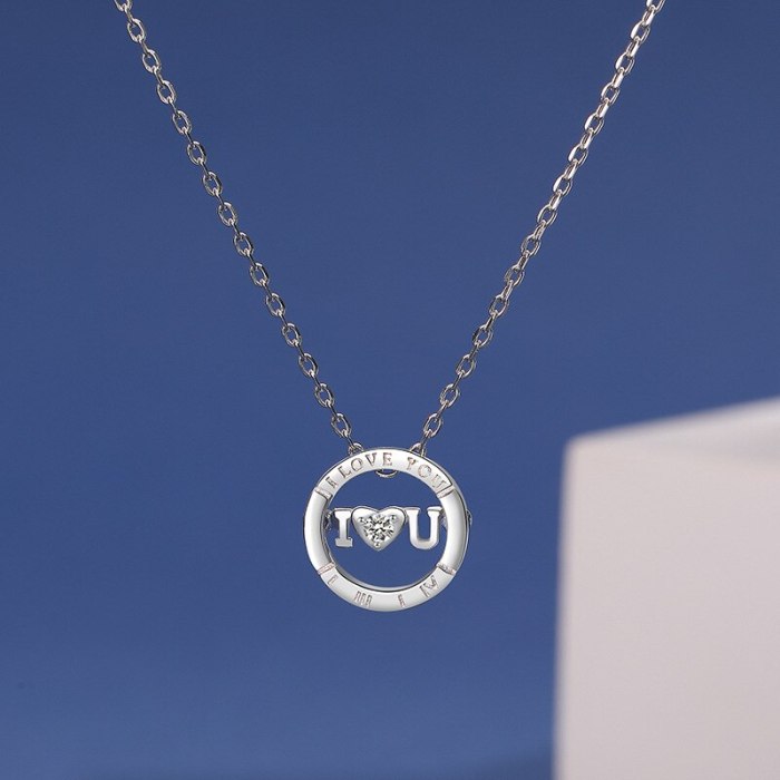 925 Sterling Silver L Love You Lovely Zircon Necklace Female Korean Popular Simple Ornament Chunky Necklace MlA1935