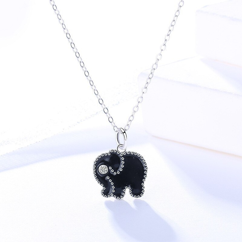 925 Sterling Silver Women's Korean-Style Cartoon Elephant Necklace Multi-Color Epoxy Custom Mla1593