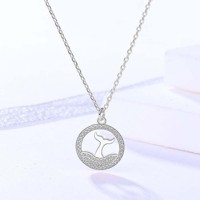 925 Sterling Silver Ornament Female Korean Geometric Circular Necklace Micro Pave Zircon Fishtail Women Necklace MlA720A