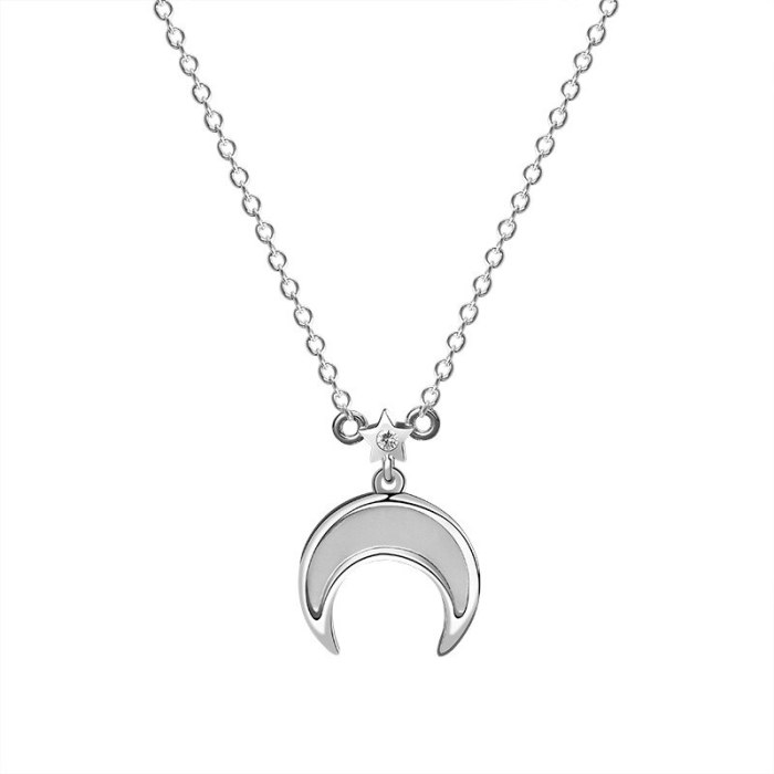 925 Sterling Silver 2020 New Korean Fashion Star Moon Necklace Silver Mla1926
