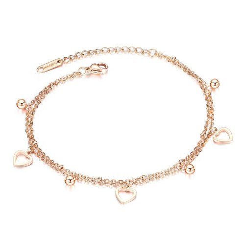 Korean-Style Fashion Lady's Double-Layer Hollow-out Lovely Anklet Rose Gold-Plated Titanium Steel Women's Anklet Gift Gb095