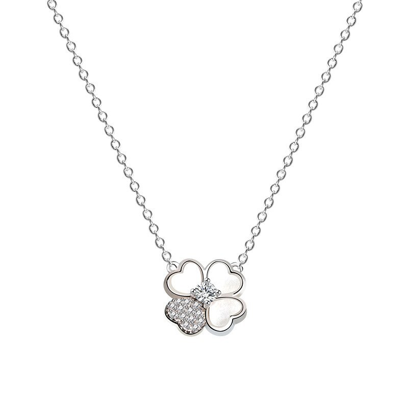 925 Sterling Silver 2020 New Clover of Four Leaves Glossy Zircon Necklace Japanese and Korean Popular Necklace Mla1980