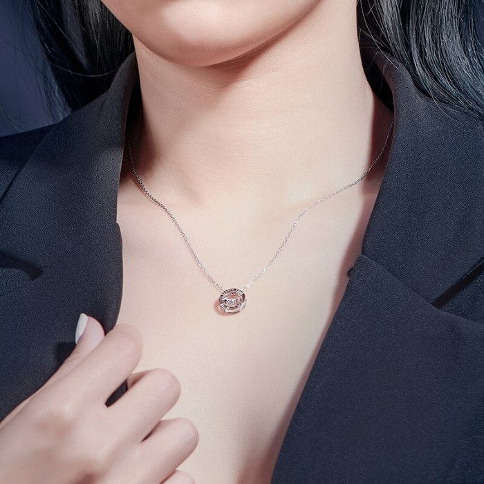 925 Sterling Silver L Love You Lovely Zircon Necklace Female Korean Popular Simple Ornament Chunky Necklace MlA1935