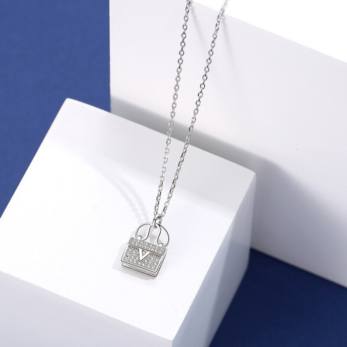 925 Sterling Silver New Creative Zircon Bag Necklace Female Japanese and Korean Popular Necklace Wholesale Mla1942