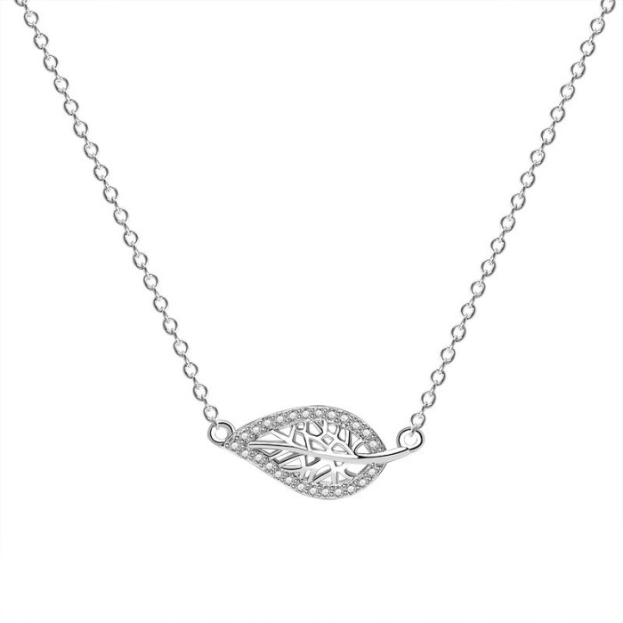 925 Sterling Silver 2020 New Style Zircon Leaf Necklace Women's Japanese and Korean Fashion Jewelry Silver Mla1931