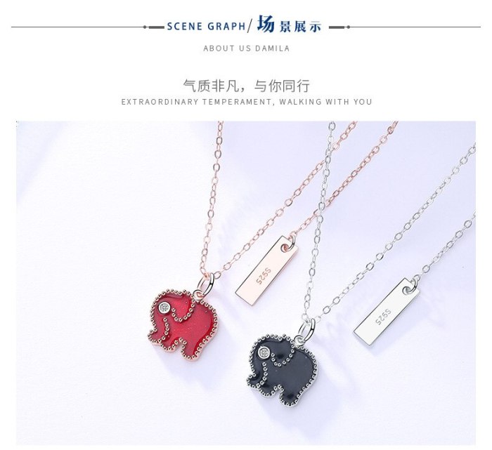925 Sterling Silver Women's Korean-Style Cartoon Elephant Necklace Multi-Color Epoxy Custom Mla1593