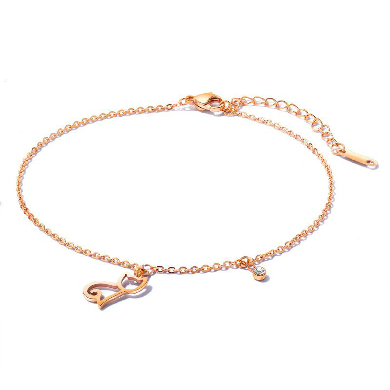 Korean-Style Cute Cat Anklet Fresh Hollow Titanium Steel Plated Rose Gold Foot Chain Girlfriends Foot Jewelry Anklets Gb076