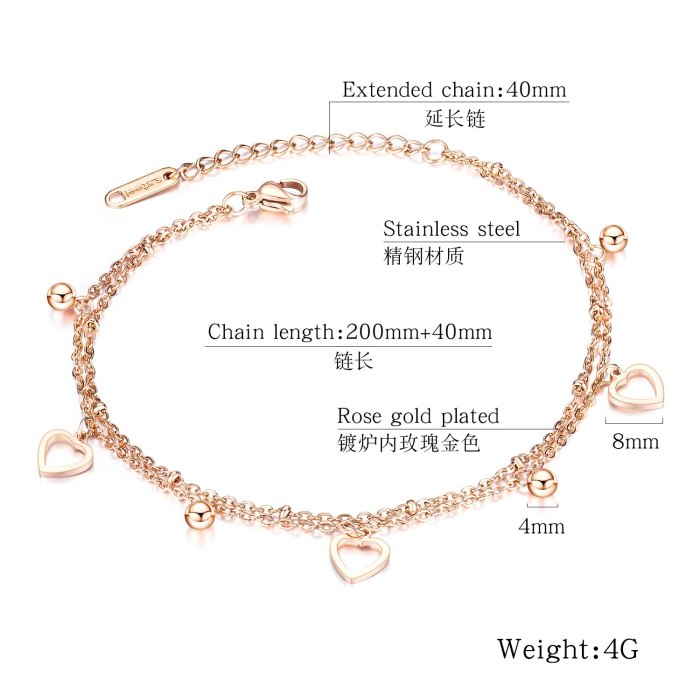 Korean-Style Fashion Lady's Double-Layer Hollow-out Lovely Anklet Rose Gold-Plated Titanium Steel Women's Anklet Gift Gb095