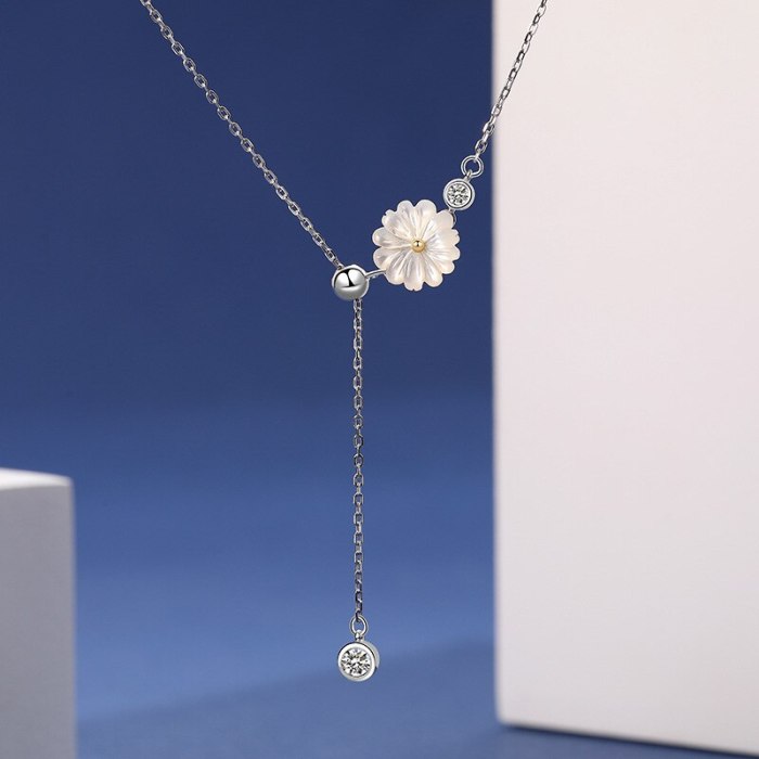 925 Sterling Silver 2020 New Zircon Flower Necklace Female Japanese and Korean Popular Necklace Mla1904