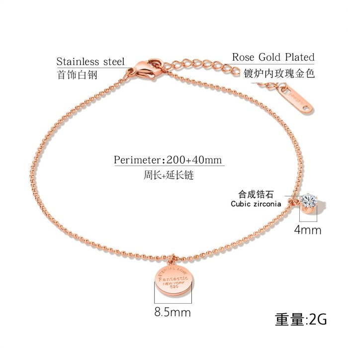 Summer Hot Selling Foot Jewelry Wholesale Titanium Steel Plated Rose Gold Anklet Round Bead Chain Women Anklet Gb063