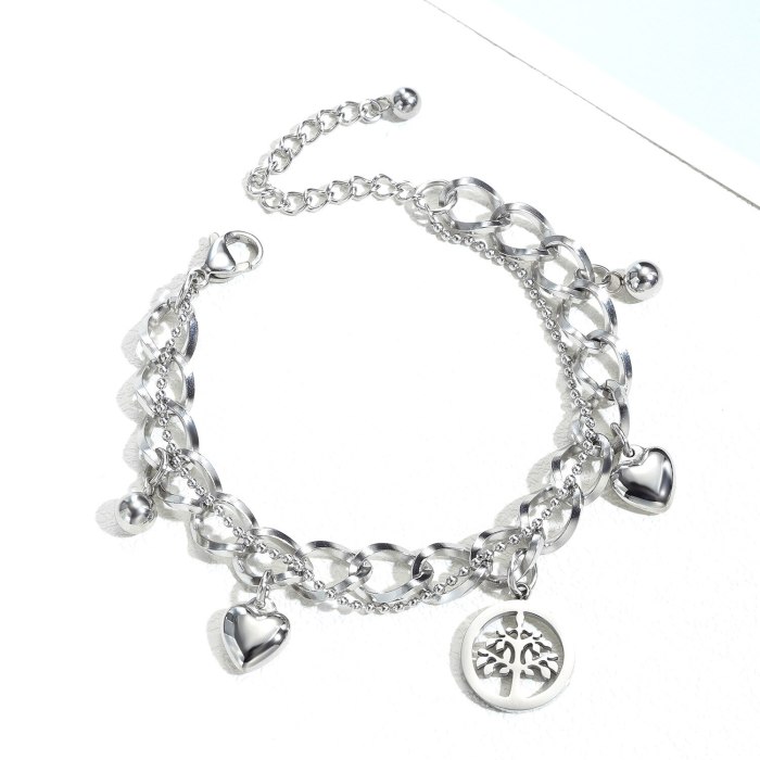 Popular Fashion Multi-Layer Heart Bracelet Hand Jewelry Stainless Steel Hollow Tree of Life Titanium Steel Women Bracelet Gb1037