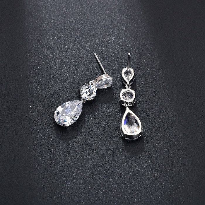 Water Drop Zircon Earrings Simple Girls Elegant Fashion Copper Inlaid Platinum Qx1177