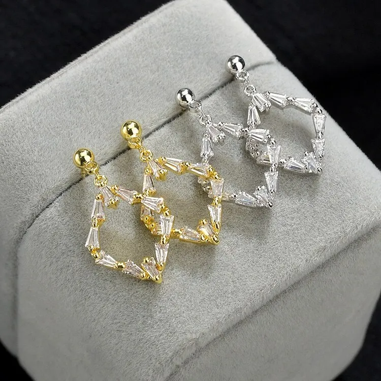 Korean-Style Zircon Stud Earrings Electroplated 14K Gold Girl's S925 Sterling Silver Pin Geometric Stud Earings Gift Qx1389
