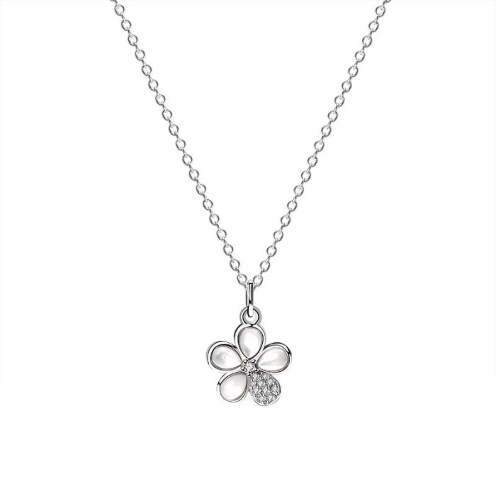 925 Sterling Silver Korean Popular Zircon Flower Necklace Female Ins Necklace Mla1938