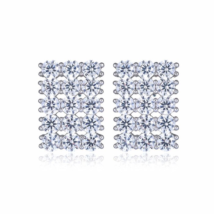 Simple AAA Zircon Full Diamond Ear Stud Nickel-Free Real Gold Ornament Accessories Factory Supply Wholesale Qx1083