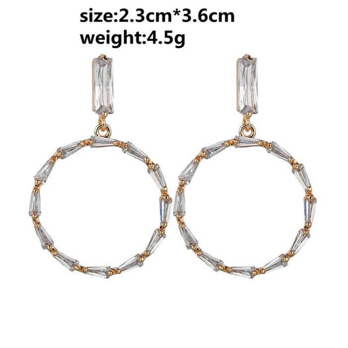 Korean-Style Geometric Ring Ear Pendant Copper Inlaid AAA Zircon 925 Sterling Silver Ear Pin Gold Earrings Qx1256