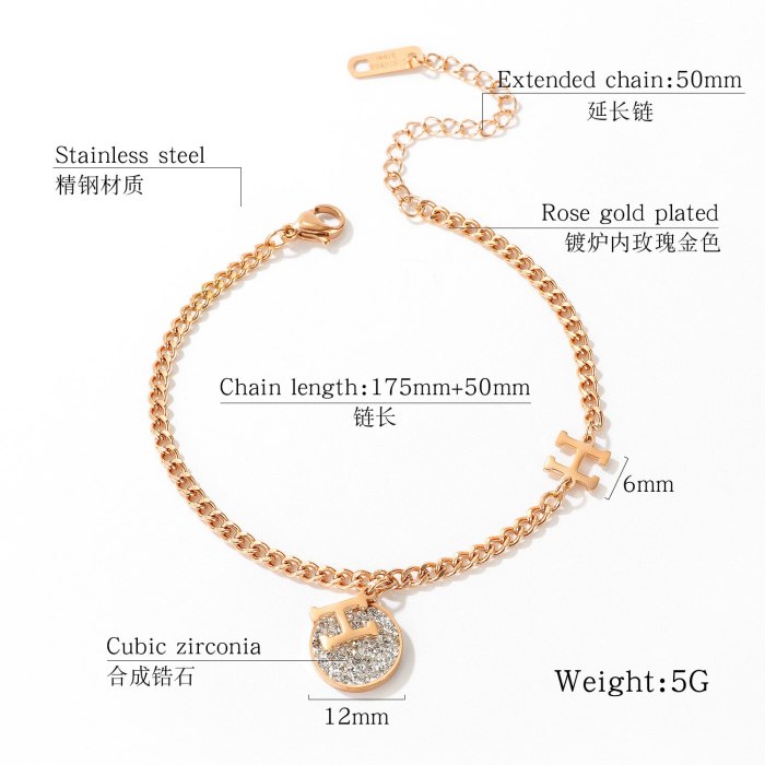 Korean Style Jewelry Wholesale Summer New Letter H round Plate Titanium Steel Bracelet Women's Stainless Steel Ornament Gb1075
