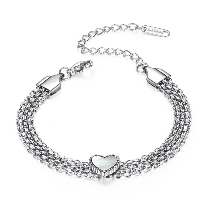 Best Selling European and American Fashion Stainless Steel Heart Bracelet Multi-Layer Titanium Steel Women Love Bracelet Gb1041