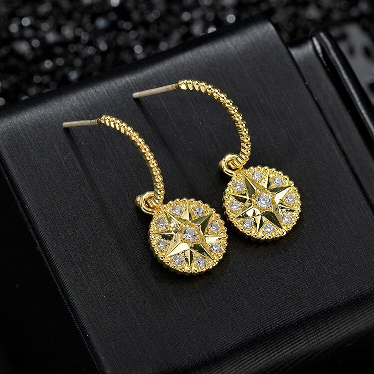 925 Silver Needle Korean Style Elegant round Ear Stud Ear Pendant AAA Zircon earrings Gift Qx1459