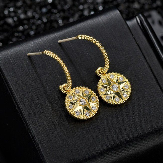 925 Silver Needle Korean Style Elegant round Ear Stud Ear Pendant AAA Zircon earrings Gift Qx1459
