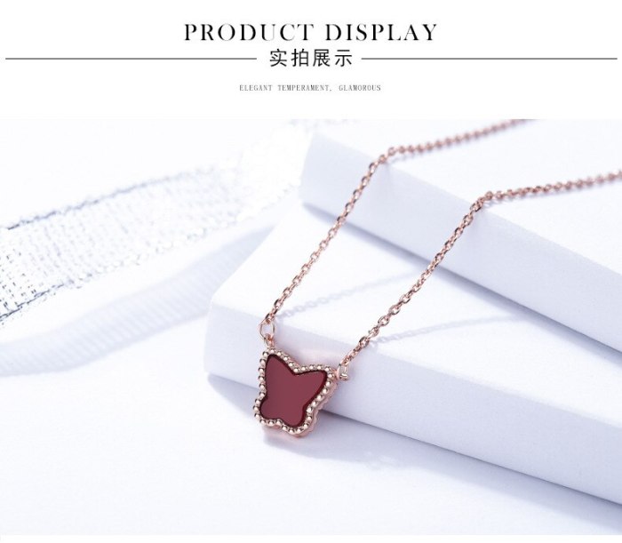 925 Sterling Silver New Necklace Simple Fashion Butterfly Agate Necklace Factory Wholesale Mla1220