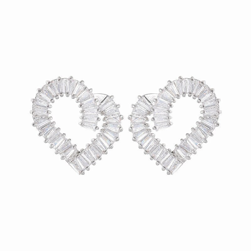 Lovely Ear Stud S925 Silver Needle Korean-Style AAA Ladder Zircon Handmade Inlaid Ear Stud Women Girl Ear Stud Earrings Qx1402