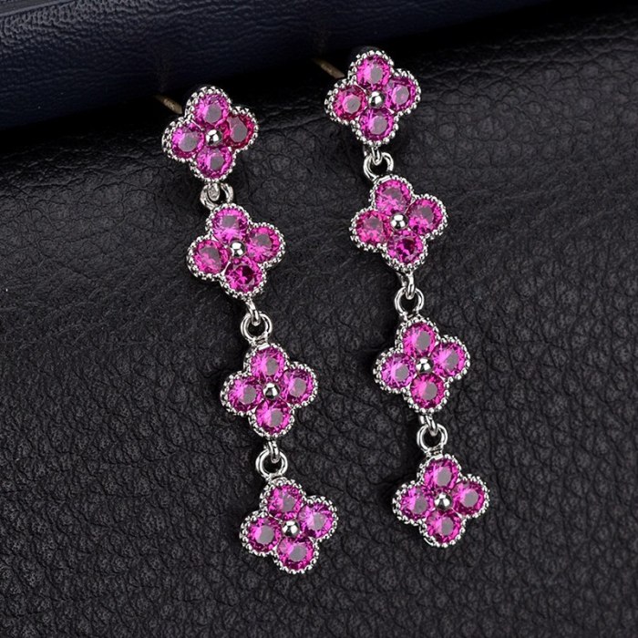 Ruby Stud Earring Inlaid Red Corundum 925 Silver Needle  Gorgeous  European and American Earrings Qx815