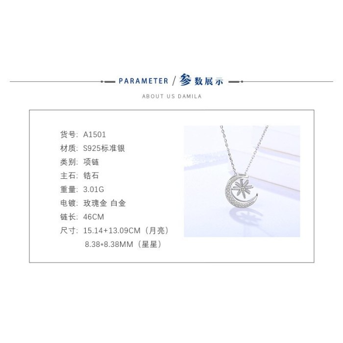 S925 Sterling Silver Ornament Korean Elegant Necklace Female Micro Pave Zircon Moon Necklace Mla1501
