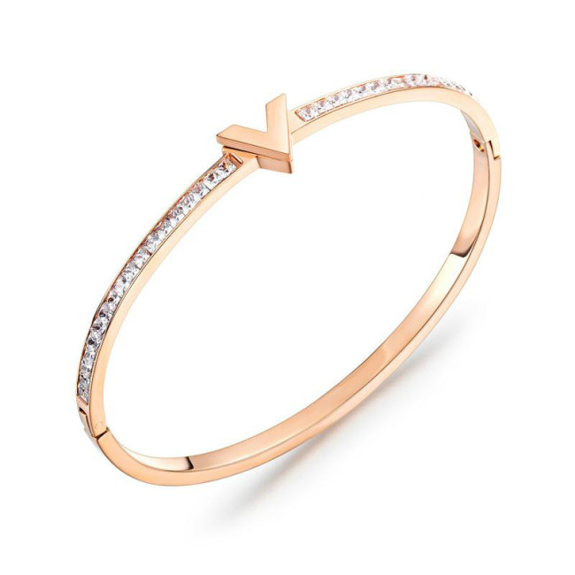 Fashion Bracelets Bangles Letter V Bracelet Titanium Steel Plated Rose Gold Women Bracelet Jewelry Gift Gb963