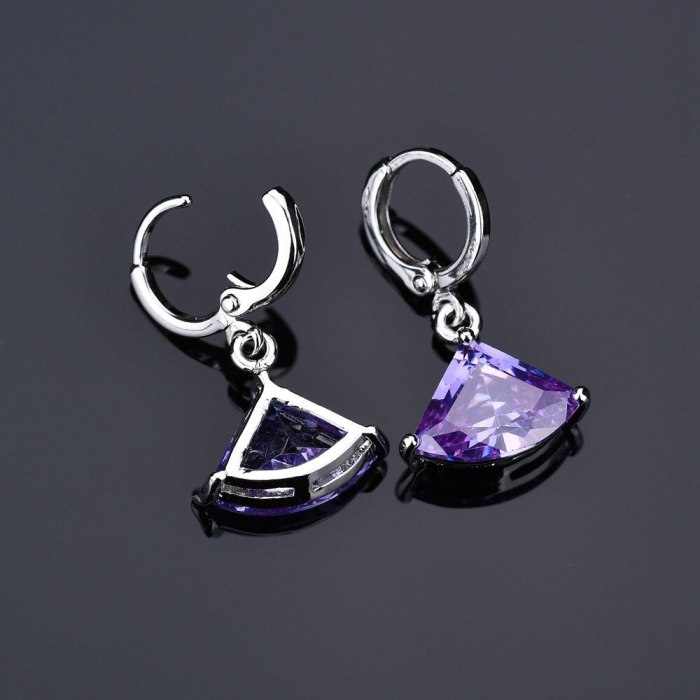 Fan-Shaped Violet AAA Zircon Earrings Ear Pendant Rhinestone Geometric Simple Fashion CC Earrings Qx013