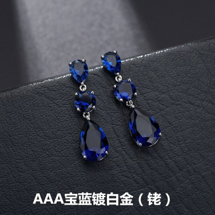 Water Drop Zircon Earrings Simple Girls Elegant Fashion Copper Inlaid Platinum Qx1177