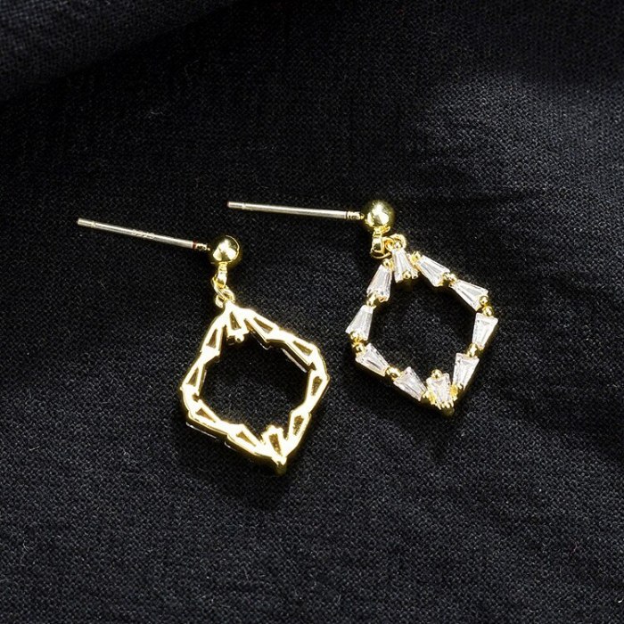 Korean-Style Zircon Stud Earrings Electroplated 14K Gold Girl's S925 Sterling Silver Pin Geometric Stud Earings Gift Qx1389