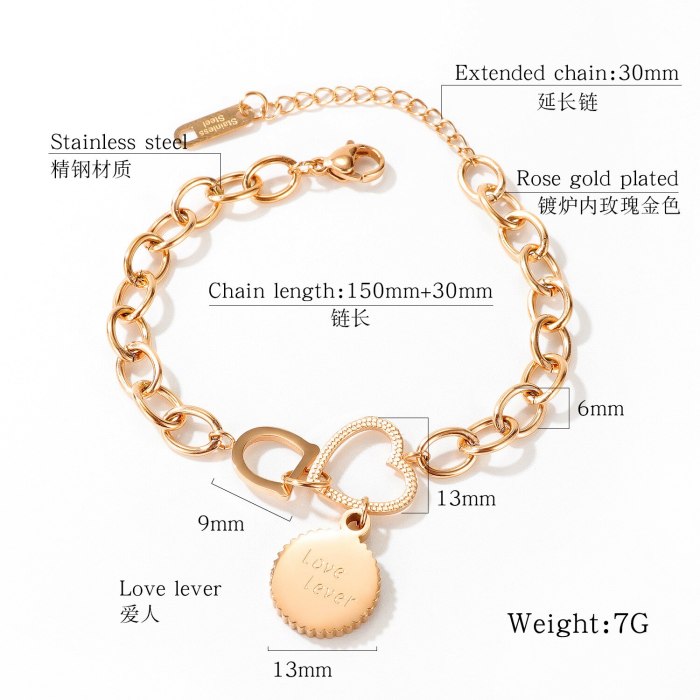 Fashion Korean Style New Letter D Heart Titanium Steel Bracelet Popular Gear Ornament Bracelets for Women Gb1076