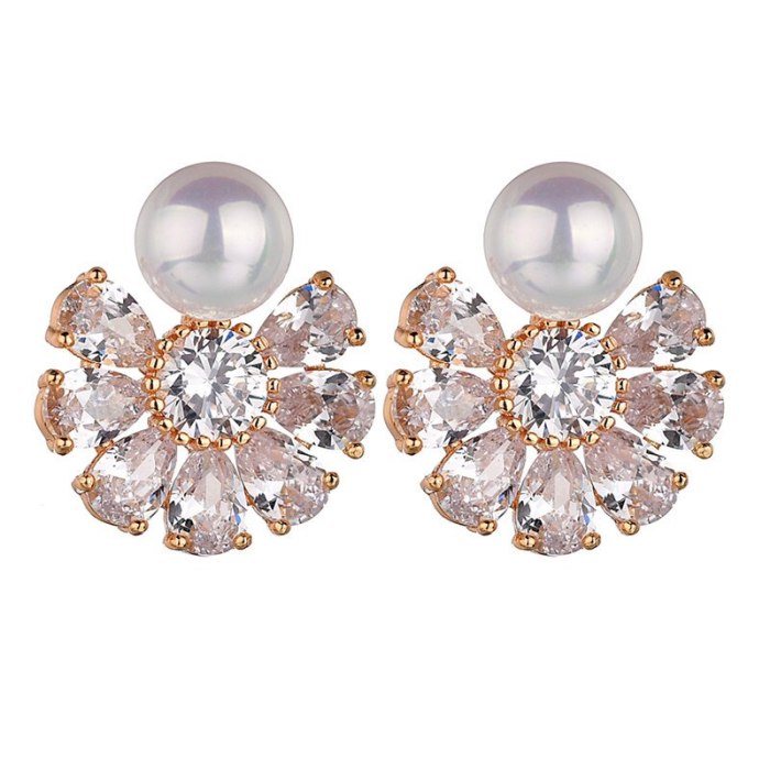 Flower Fashion EarStud AAA Zircon Pearl Inlaid Ear Stud Exquisite Earrings Factory Direct Qx1159