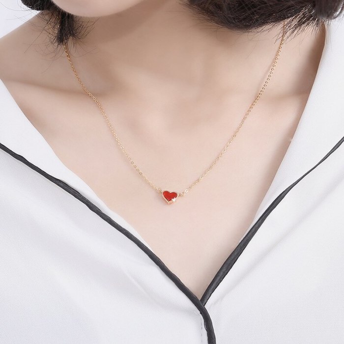 925 Sterling Silver New Red Agate Heart Necklace Red Women's Lovely Necklace Mla1574