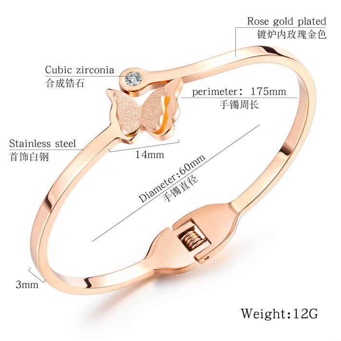 Ornament Wholesale Plated Rose Gold Lady Bracelet Titanium Steel Frosted Butterfly Opening Women Bracelet Bangle Gb962