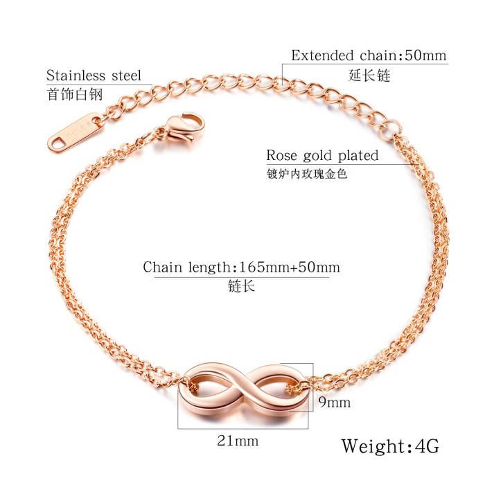 South Korea Simple Fashion Endless 8-Character Hand Jewelry Titanium Steel Rose Gold Bracelet Female Bangle Gb1033
