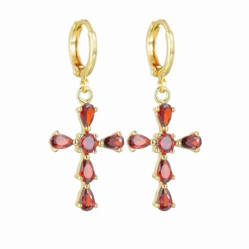 Cross Earrings AAA Zircon Inlaid Gold-Plated earrings Luxury Earrings QxP055