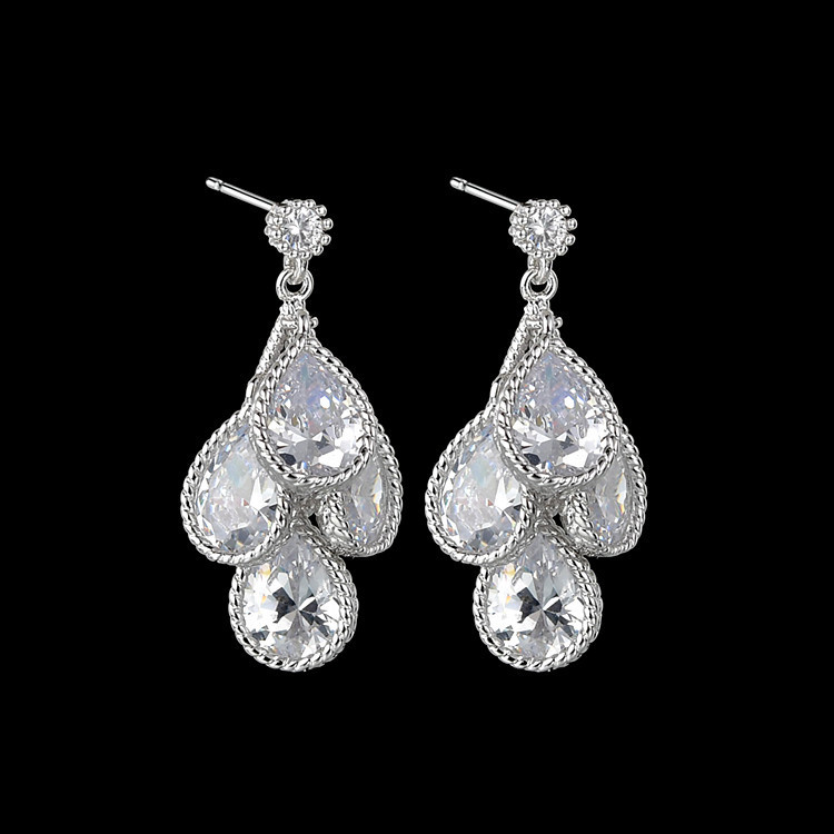 Korean-Style Exquisite Drop AAA Zircon Earrings Ear Pendant S925 Sterling Silver Ear Pin Qx1367