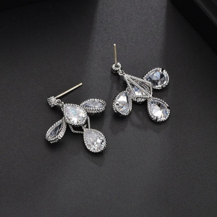 Korean-Style Exquisite Drop AAA Zircon Earrings Ear Pendant S925 Sterling Silver Ear Pin Qx1367