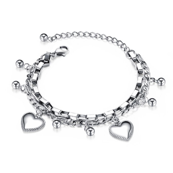 Fashion Ornament Multilayer Stainless Steel Bracelet Female Ball Heart Titanium Steel Women Bracelet Hand Jewelry Gb1038