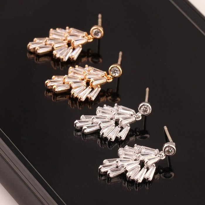 Korean-Style Zircon Earring Copper Inlaid Zircon Earrings 925 Sterling Silver Pin Earrings Student Ear Stud Manufacturers Qx1185