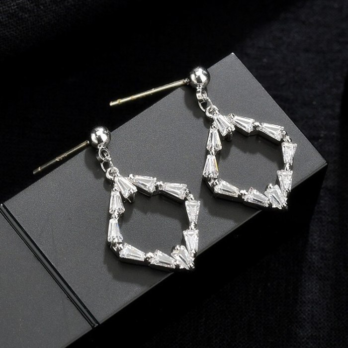 Korean-Style Zircon Stud Earrings Electroplated 14K Gold Girl's S925 Sterling Silver Pin Geometric Stud Earings Gift Qx1389