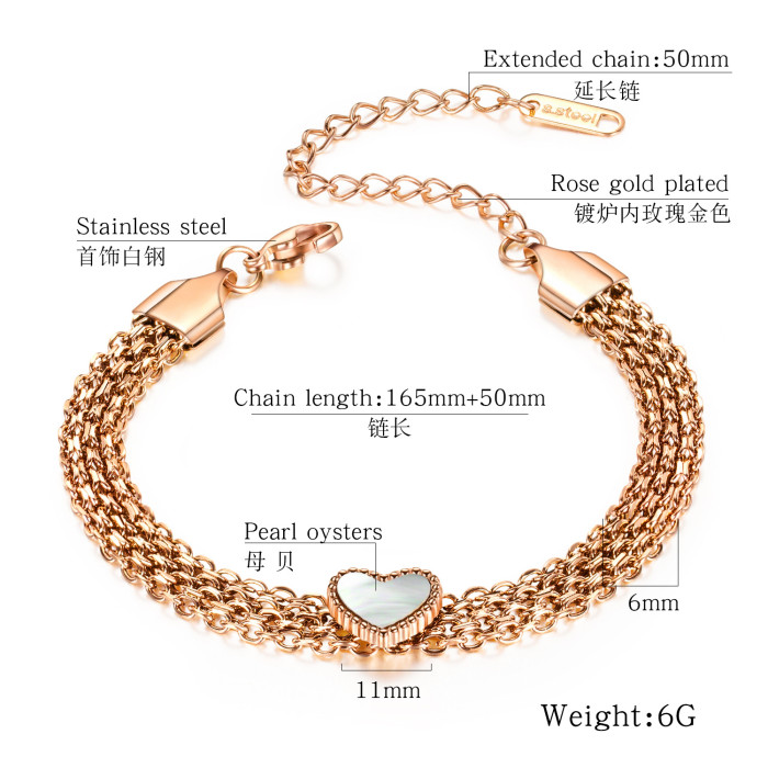 Best Selling European and American Fashion Stainless Steel Heart Bracelet Multi-Layer Titanium Steel Women Love Bracelet Gb1041