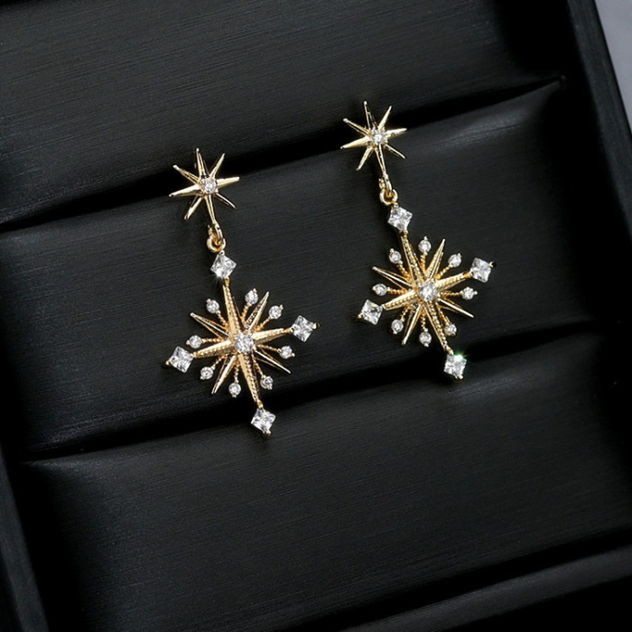 Star Ear Stud AAA Zircon Inlaid Gold-Plated Female Fashion Elegant Earrings Qx1551