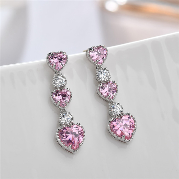 Lovely Copper Inlaid AAA Zircon Crystal Korean Fashion Ear Stud 925 Sterling Silver Ear Drop Earrings Qx1266