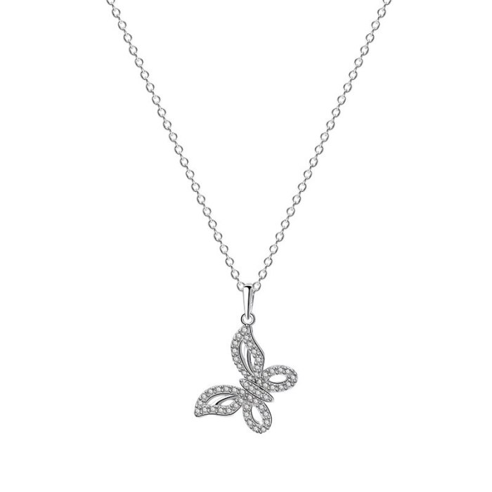 925 Sterling Silver 2020 Creative Design Full Diamond Butterfly Necklace Female Korean Popular Layered Necklace Mla0096
