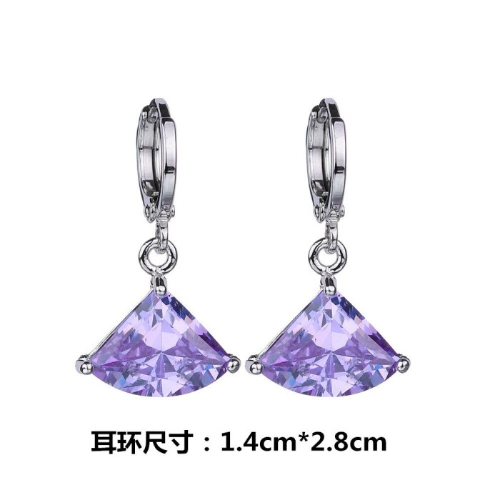 Fan-Shaped Violet AAA Zircon Earrings Ear Pendant Rhinestone Geometric Simple Fashion CC Earrings Qx013